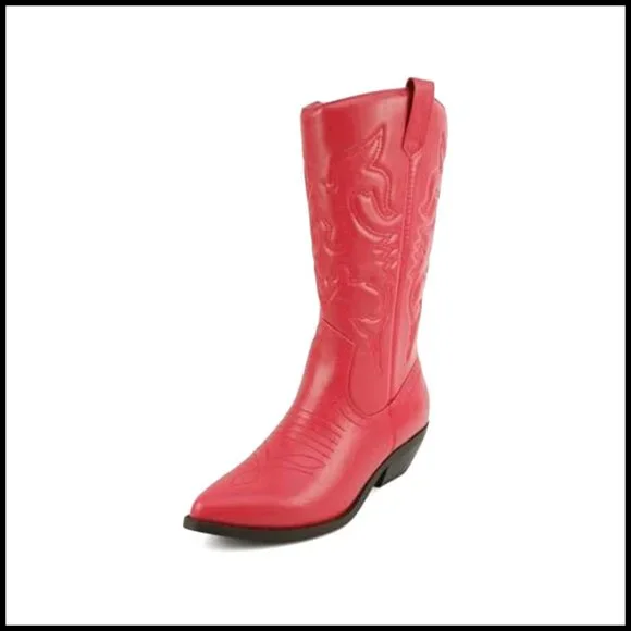 Women's Mid-Calf Western Boots with Pointed Toe and Side Zipper - Picture 2 of 5